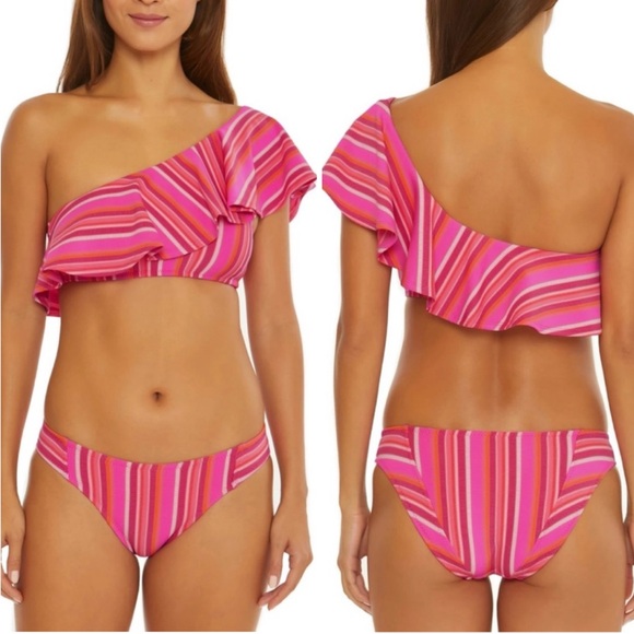 Trina Turk Other - TRINA TURK Marai Ruffle Top & Hipster Bottom Bikini Set / Pink Stripe, Size 10